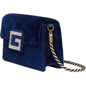 New Authentic GUCCI Broadway Velvet Crossbody Bag Small Blue
